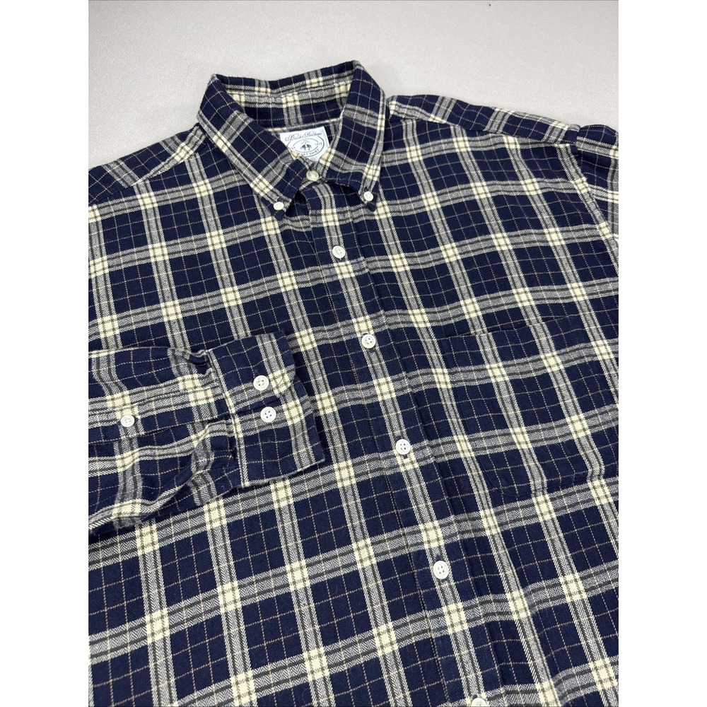 Brooks Brothers Sport Shirt‎ Men's  L Blue Tan Plaid Flannel Long Sleeve Cotton